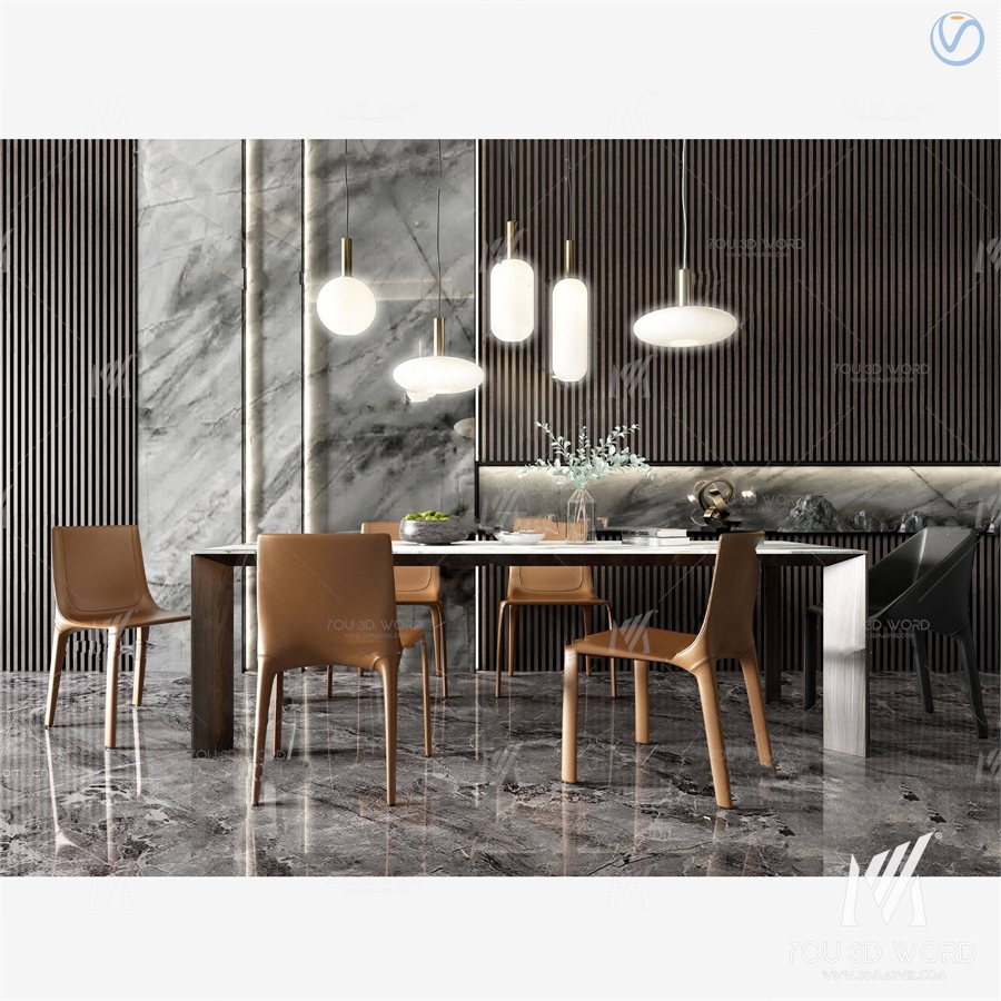 Modern light luxury dining table and chair combination 3d model